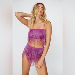 Pink Beaded Embellished Strappy Cami Top